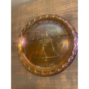 Marigold Carnival indiana Glass Liberty Bell Plate